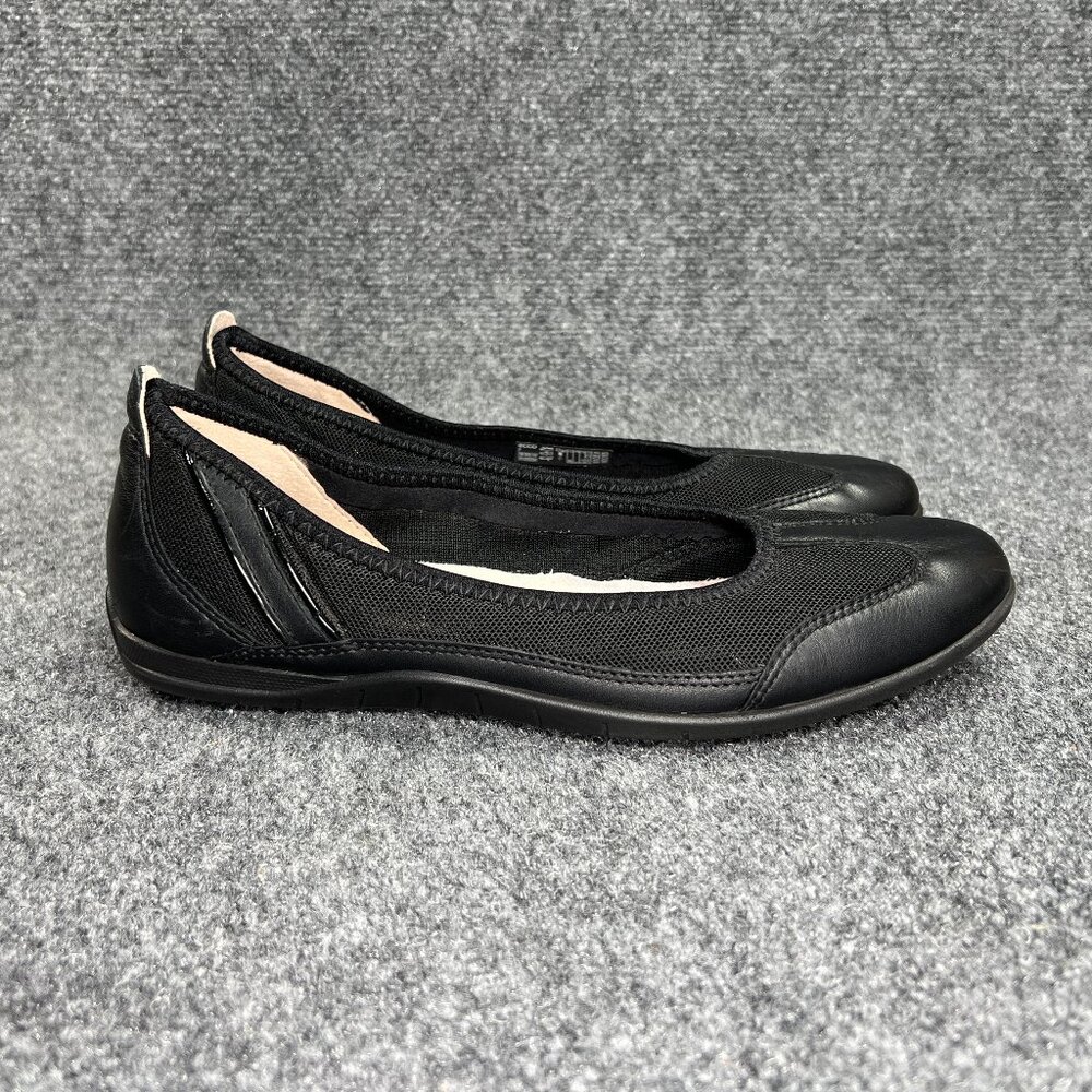 Ecco Bluma Flats Women's Size‎ 7 Black Leather Mesh Slip On Comfort Casual Shoes